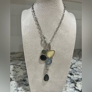 Lia Sophia Azure Silver Necklace with Multi-Colored Stones. 16-19”